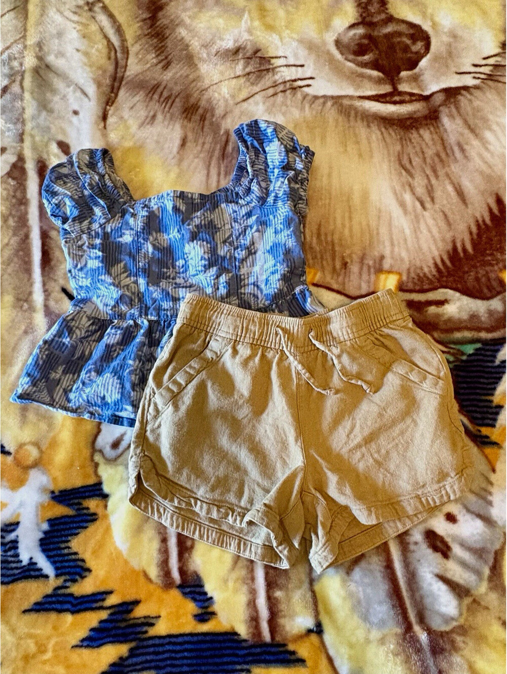 OshKosh B'gosh Floral Peplum Puff Sleeve Top & Old Navy Linen-Blend Shorts Set